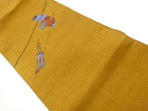 手織り紬金糸抽象置物模様刺繍名古屋帯